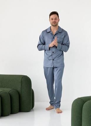 Пижама мужская комплект для дома шелк на пуговицах 4 цвета3 фото