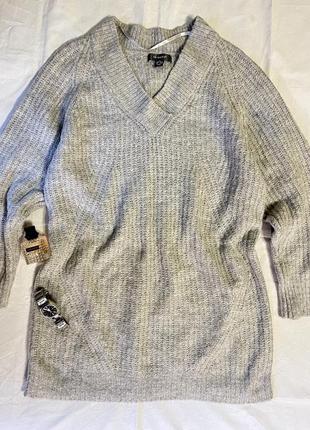 Теплое серое платье-свитер с v образным вырезом primark3 фото