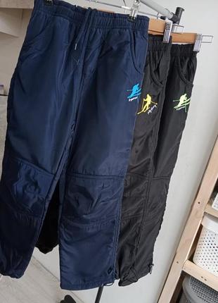 Детские болоневые штаны на флисе черные/синие taurus