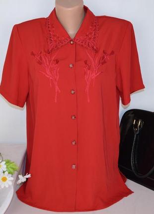 Брендовая красная блуза clothes contact вышивка цветы этикетка1 фото