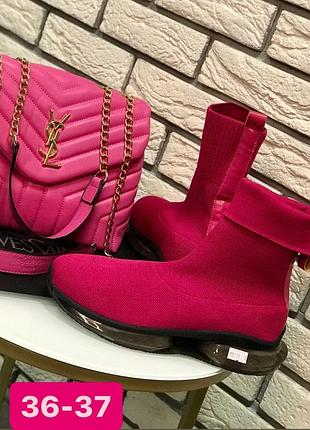 Малиновые кроссовки чулки, турция,ботильоны.