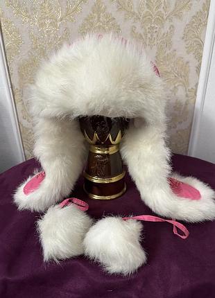 Шапка зимняя розовая с мехом