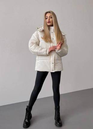 Куртка женская теплая зимняя короткая длинная на зиму базовая с капюшоном утепленная стеганая черная серая белая графит бежевая пуховик батал4 фото