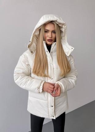 Куртка женская теплая зимняя короткая длинная на зиму базовая с капюшоном утепленная стеганая черная серая белая графит бежевая пуховик батал8 фото