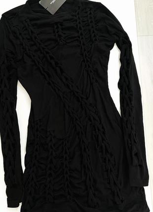 Платье с разрезами сетка черная m s plt2 фото