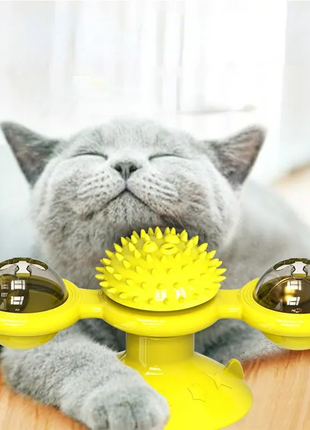 Інтерактивна іграшка для кішок sv вітряк із щіткою для зубів жовтий (sv3510)3 фото