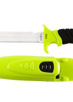 Нож для дайвинга кайман, со стропорезом и пластиковым чехлом с ремнями для крепления на тело