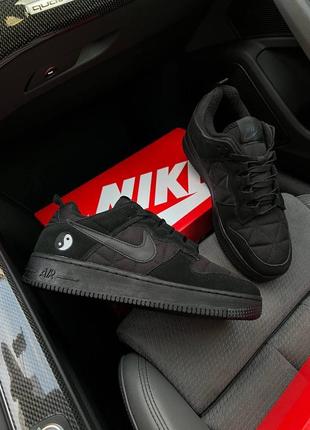 Мужские кроссовки gray nike air force 1 yin yang fleece termo / найк форсы / утепленные / зимние / кожа, замша, текстиль, флис / черные, серые, белые