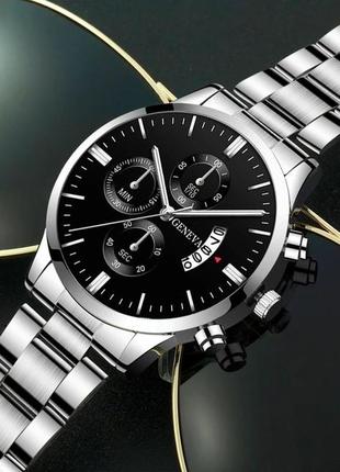 Чоловічий кварцовий наручний годинник з календарем модний годинник з браслетом сріблястого кольору5 фото