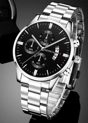 Чоловічий кварцовий наручний годинник з календарем модний годинник з браслетом сріблястого кольору6 фото