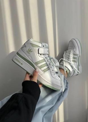 Женские кроссовки BAIT originals forum 84 high white olive fur / адедас / утепленные / зимние / высокие / с мехом / обувь / кожа, мех / белые