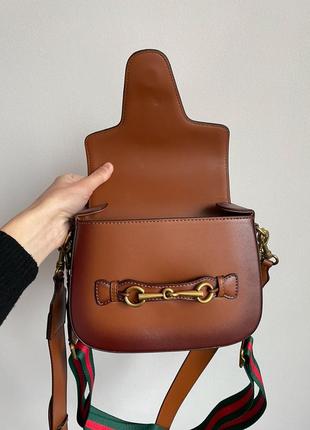 👜 gucci lady web leather shoulder bag brown8 фото