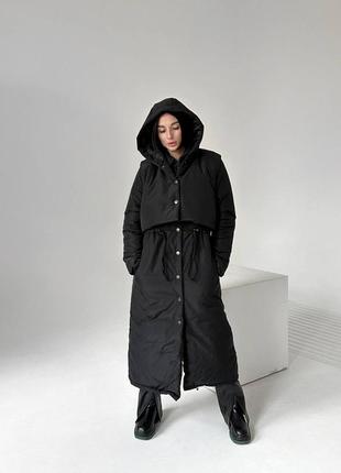 Зимнее тренч пальто с съемным жилетом на холодную зиму, до -20, синтепон 2502 фото