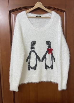 Батал!!!шикарный новый джемпер пуловер свитер травка с парочкой пингвинов!!!8 фото