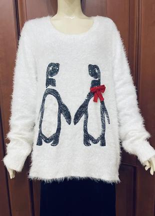 Батал!!!шикарный новый джемпер пуловер свитер травка с парочкой пингвинов!!!5 фото