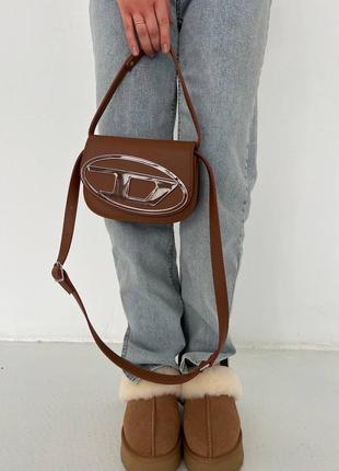 Жіноча сумка diesel 1dr denim iconic shoulder bag brown люкс якість2 фото
