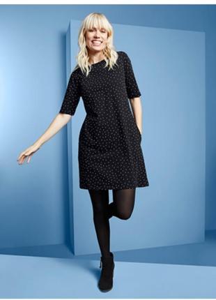 Чёрное классическое трикотажное платье хлопок в горошек
