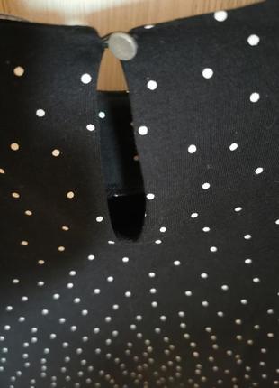 Чёрное классическое трикотажное платье хлопок в горошек5 фото