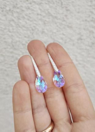 Елегантні сережки краплі з кристалами (камінням)