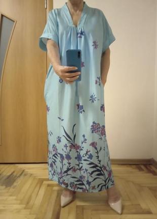 Цветное трикотажное платье с карманами, размер 144 фото