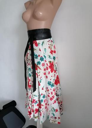 🌹льняная расклешенная юбка миди в цветочный принт 🌹летняя юбка 🌹лен 100%2 фото