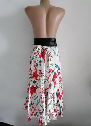 🌹льняная расклешенная юбка миди в цветочный принт 🌹летняя юбка 🌹лен 100%3 фото