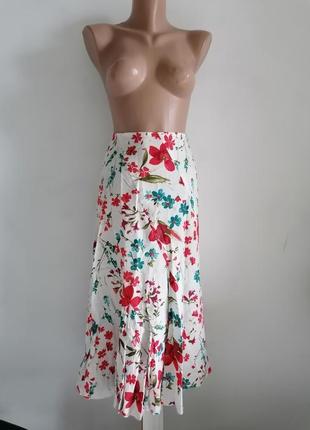 🌹льняная расклешенная юбка миди в цветочный принт 🌹летняя юбка 🌹лен 100%5 фото