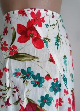 🌹льняная расклешенная юбка миди в цветочный принт 🌹летняя юбка 🌹лен 100%7 фото
