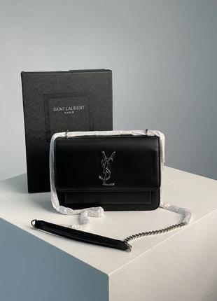 Жіноча сумка yves saint laurent medium sunset in smooth leather black/silver