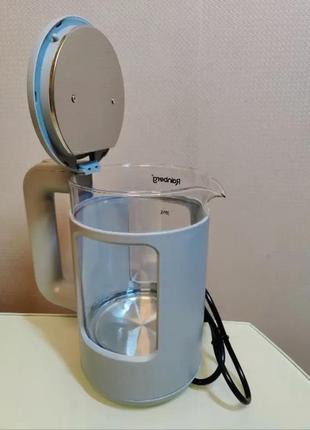 Дисковый прозрачный электрочайник rainberg rb-2220 стеклянный электрический чайник с подсветкой 22003 фото