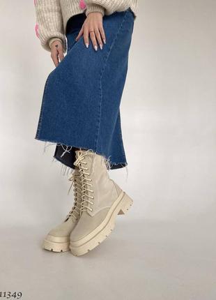 Замшевые женские ботинки, зимние сапоги, берцы, натуральная замша, зима2 фото