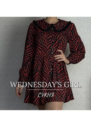 Сукня wednesday’s girl / червона / чорний принт / поліестер