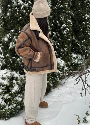 Теплая зимняя плотная дубленка из экокожи на меху, дубленка женская с эко кожи на зам1 фото