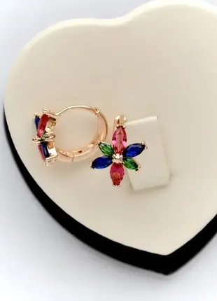 Позолоченные серьги с разноцветными цирконами xuping m&l. (медицинское золото)