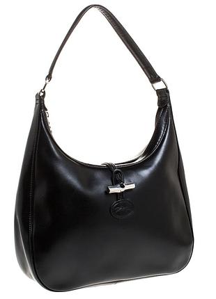 Longchamp black leather roseau hobo