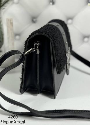Стильная женская сумка кросс-боди с мехом тедди клатч сумочка7 фото