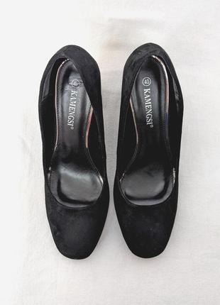 Туфли лодочки черные из искусственной замши3 фото