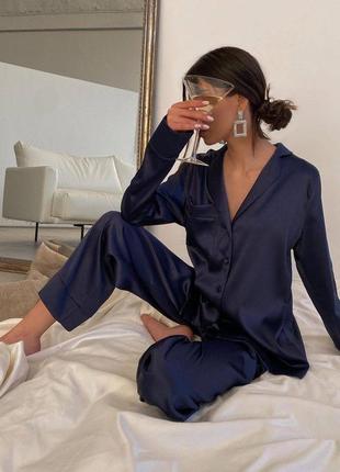 Шелковый женский костюм в пижамном стиле1 фото