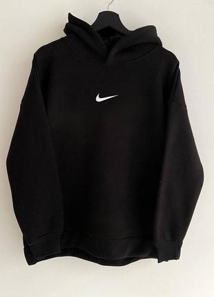 Мужская чёрная толстовка худи с капюшоном оверсайз тепла худі nike