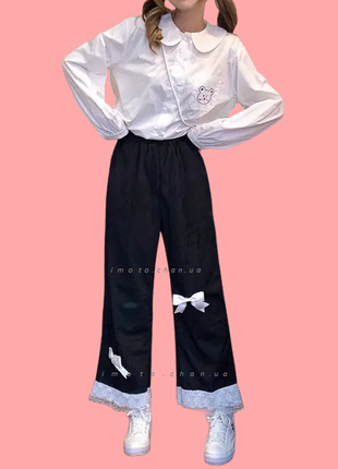 Японские штаны вельветовые  лолита с бантиками черные каваий аниме kawaii7 фото