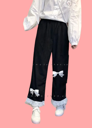 Японские штаны вельветовые  лолита с бантиками черные каваий аниме kawaii3 фото