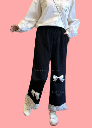 Японские штаны вельветовые  лолита с бантиками черные каваий аниме kawaii4 фото