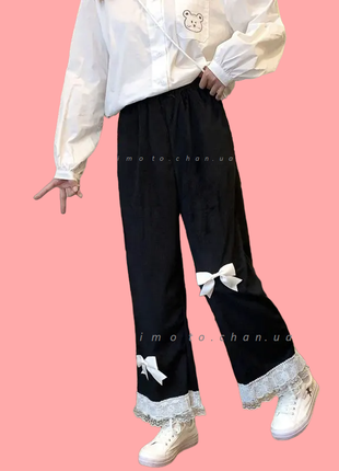 Японские штаны вельветовые  лолита с бантиками черные каваий аниме kawaii1 фото