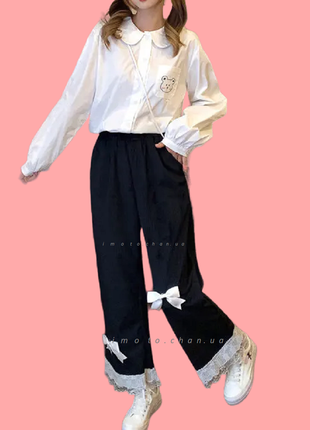 Японские штаны вельветовые  лолита с бантиками черные каваий аниме kawaii6 фото