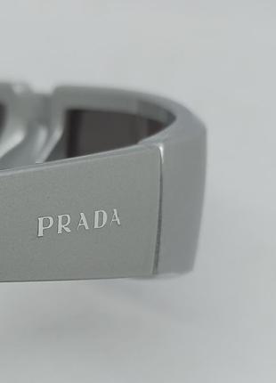 Окуляри в стилі prada сонцезахисні унісекс модні вузькі сірі лінзи сірий металік дзеркальні8 фото