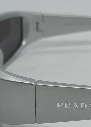 Окуляри в стилі prada сонцезахисні унісекс модні вузькі сірі лінзи сірий металік дзеркальні5 фото