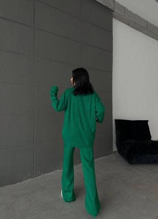 Женский теплый трендовый качественный турецкий зеленый костюмчик свитер в рубчик оверсайз и брюки па2 фото