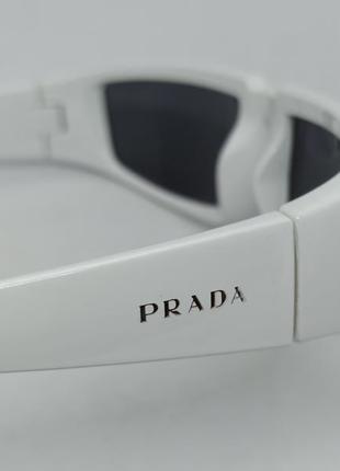 Окуляри в стилі prada унісекс сонцезахисні модні вузькі лінзи чорні в білій оправі8 фото