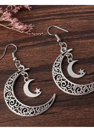 Серебристые серьги луна месяц