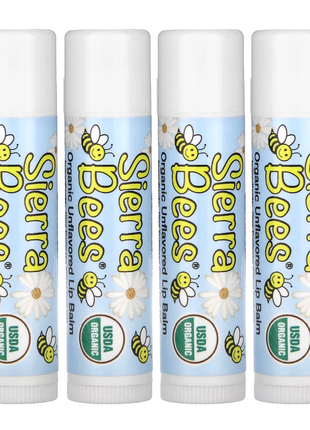 Sierra bees, органічні бальзами для губ, без ароматизаторів, 4 шт. в упаковці по 4,25 г (0,15 унції)